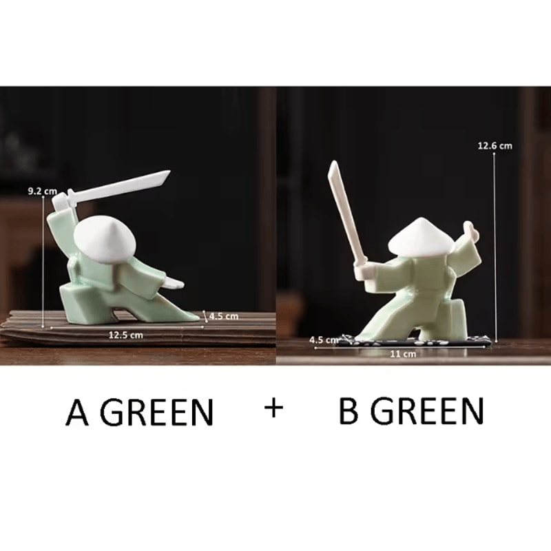 White Ceramic Samurai Figurine Minimalist Geometric Oriental Warrior Decor 13