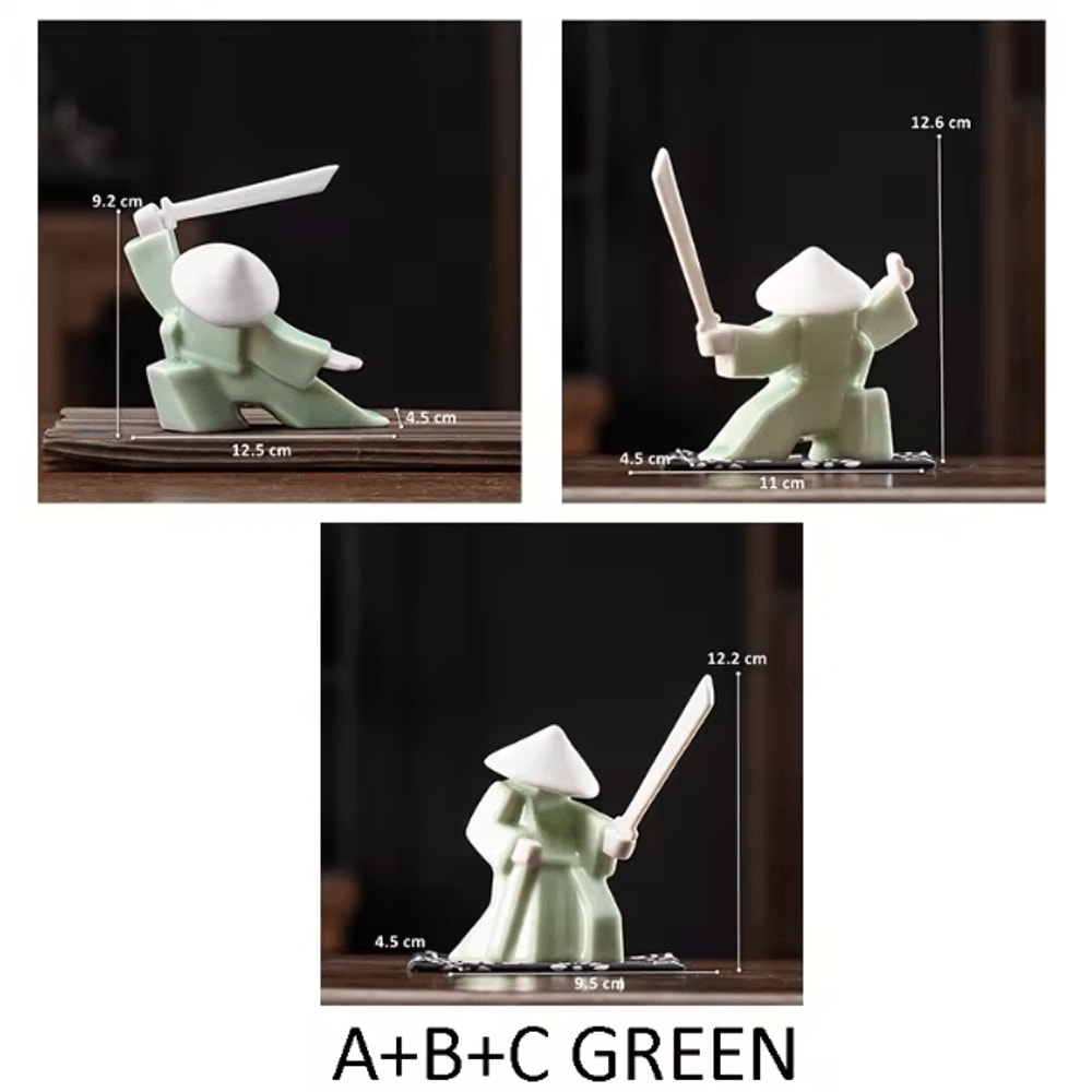 White Ceramic Samurai Figurine Minimalist Geometric Oriental Warrior Decor 17