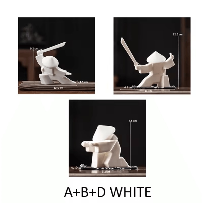 White Ceramic Samurai Figurine Minimalist Geometric Oriental Warrior Decor 18