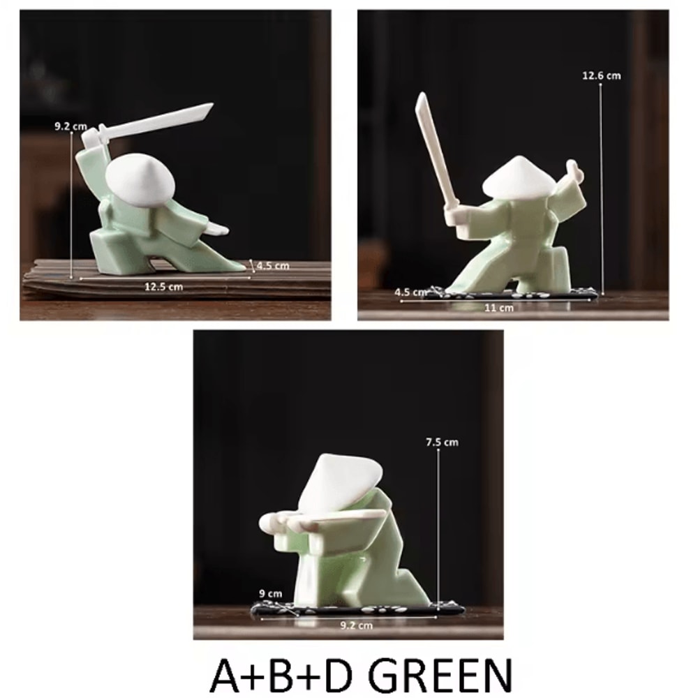 White Ceramic Samurai Figurine Minimalist Geometric Oriental Warrior Decor 19