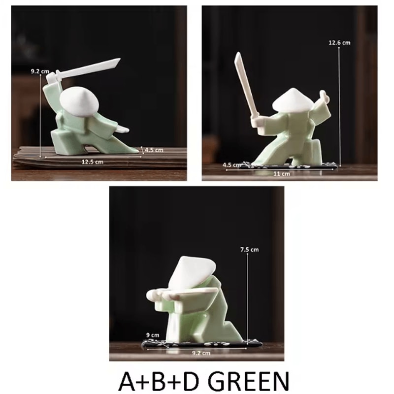 White Ceramic Samurai Figurine Minimalist Geometric Oriental Warrior Decor 19