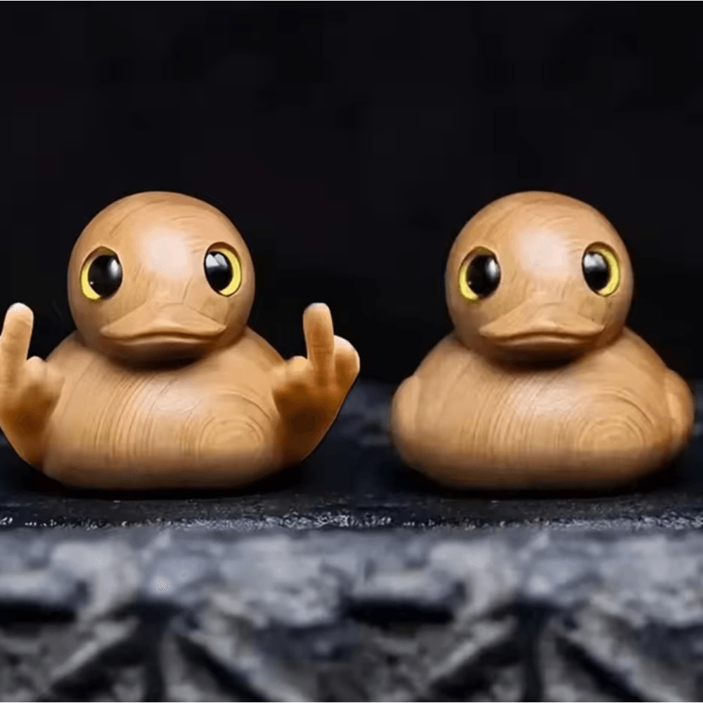 HandCarved Wooden Duck Figurine Cute Solid Wood Desk Ornament 1