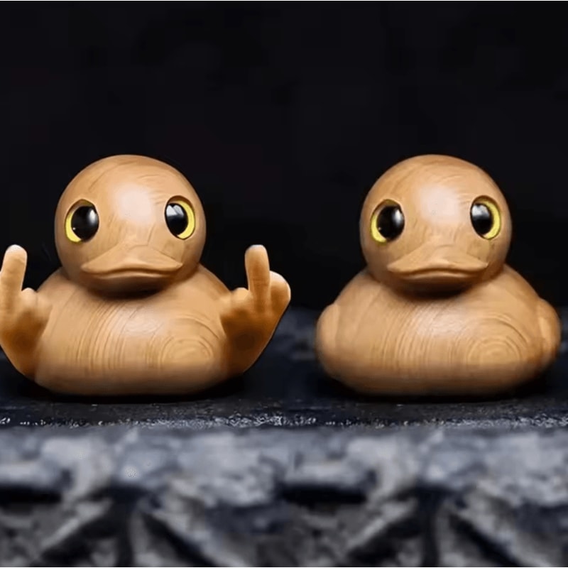 HandCarved Wooden Duck Figurine Cute Solid Wood Desk Ornament 1