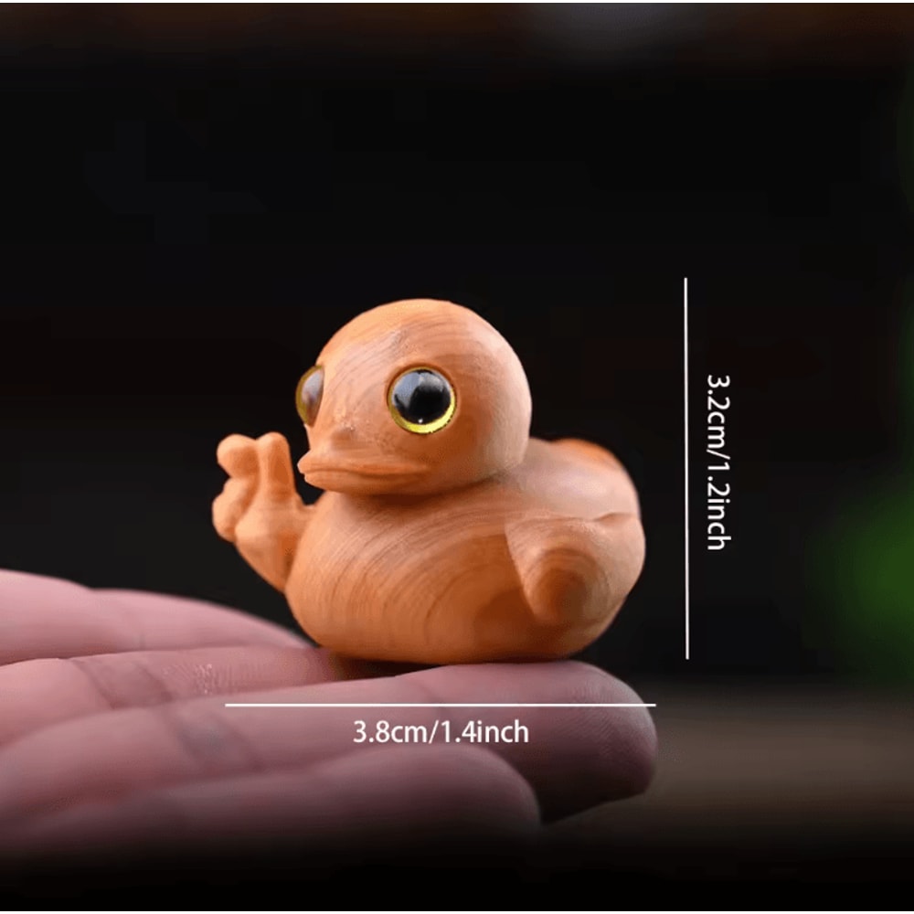 HandCarved Wooden Duck Figurine Cute Solid Wood Desk Ornament 4