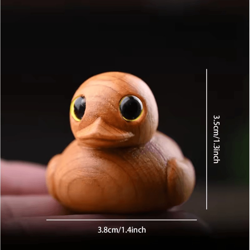 HandCarved Wooden Duck Figurine Cute Solid Wood Desk Ornament 5