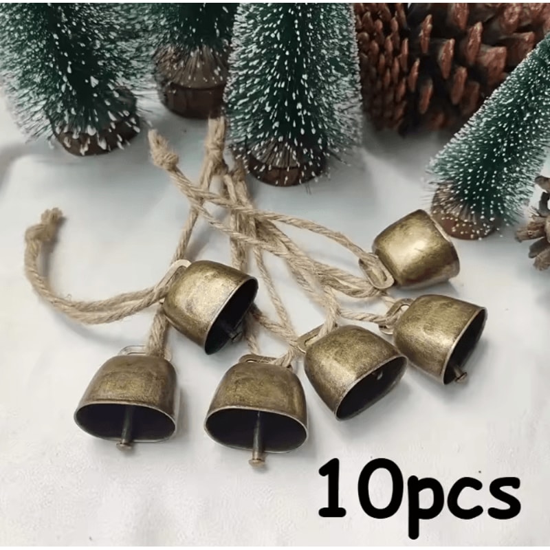 Rustic Cow Sheep Jingle Bells Set Vintage Twine Hanging Christmas Decor 1020PCS 3
