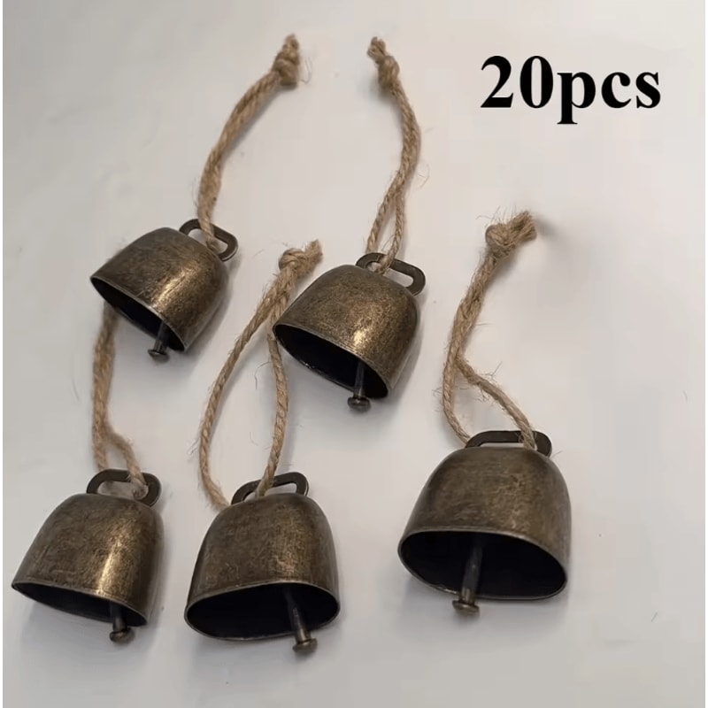Rustic Cow Sheep Jingle Bells Set Vintage Twine Hanging Christmas Decor 1020PCS 4