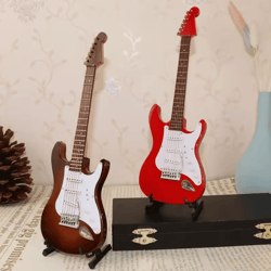 mini wooden guitar ornament set – decorative musical instrument models with stand