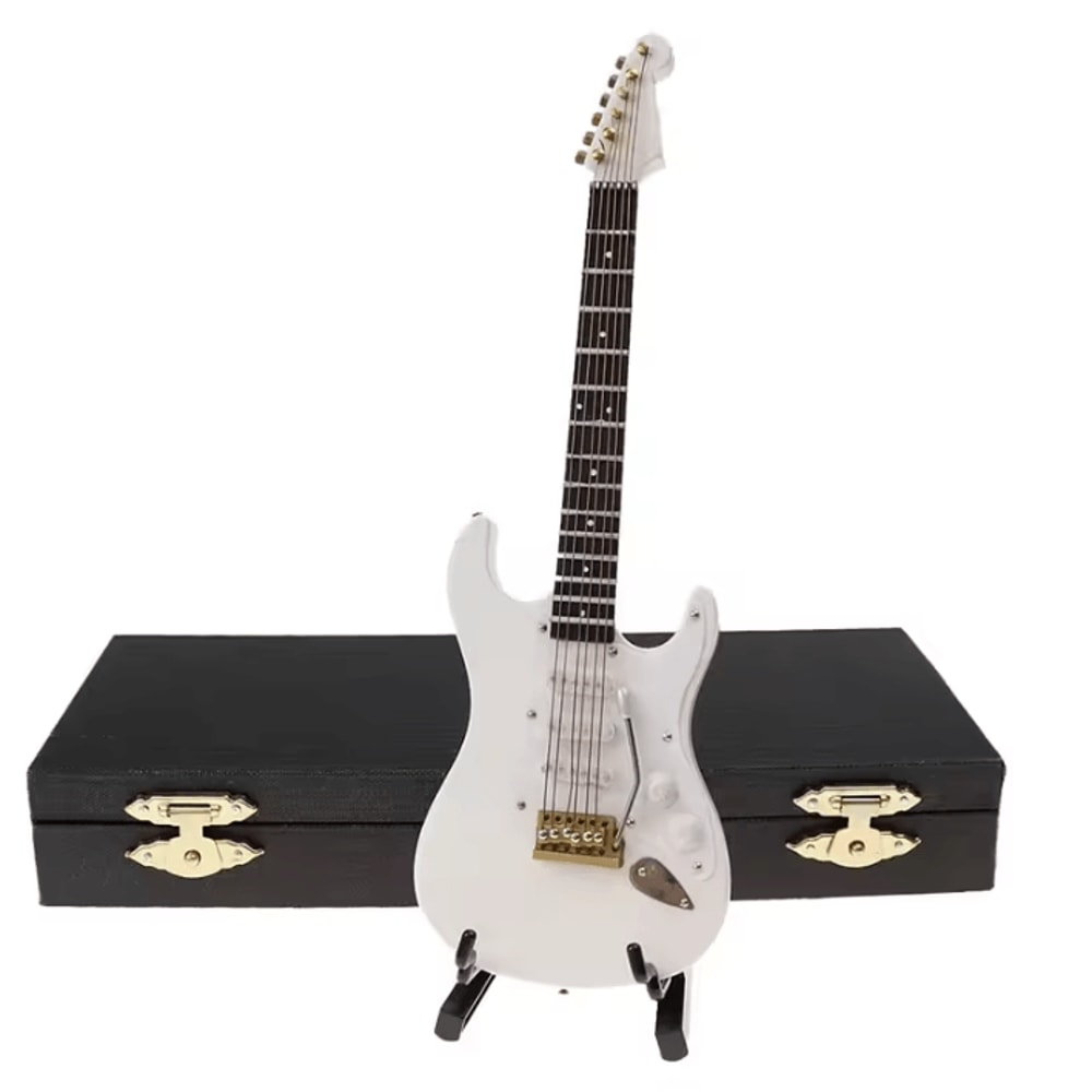 Mini Wooden Guitar Ornament Set Decorative Musical Instrument Models With Stand 2