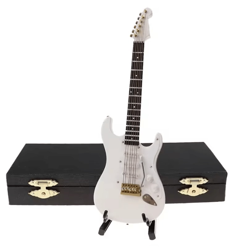 Mini Wooden Guitar Ornament Set Decorative Musical Instrument Models With Stand 2