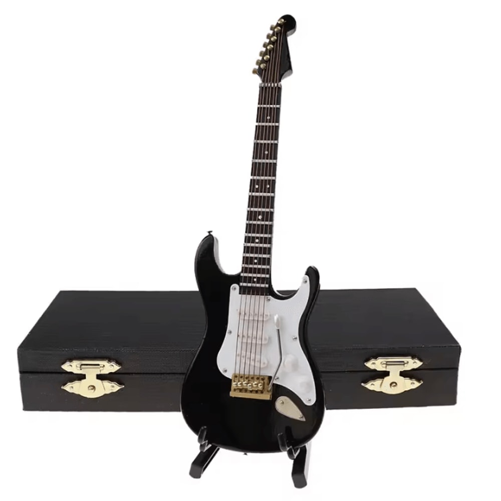 Mini Wooden Guitar Ornament Set Decorative Musical Instrument Models With Stand 4