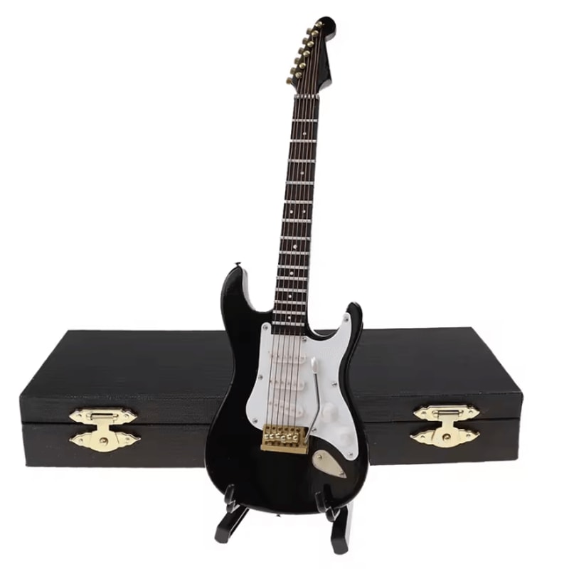 Mini Wooden Guitar Ornament Set Decorative Musical Instrument Models With Stand 4