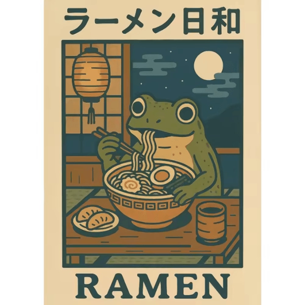 Funny Japanese Frog Bathtub Poster Retro Sushi Kitchen Wall Art Canvas 2