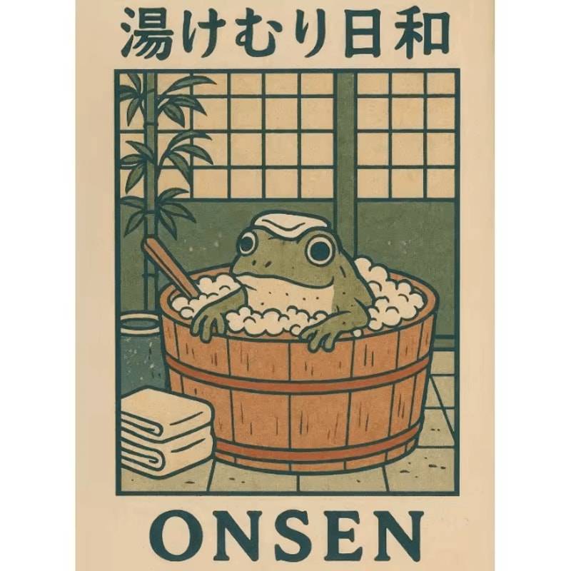 Funny Japanese Frog Bathtub Poster Retro Sushi Kitchen Wall Art Canvas 3