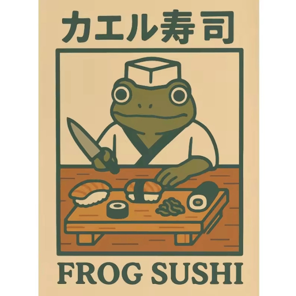 Funny Japanese Frog Bathtub Poster Retro Sushi Kitchen Wall Art Canvas 5