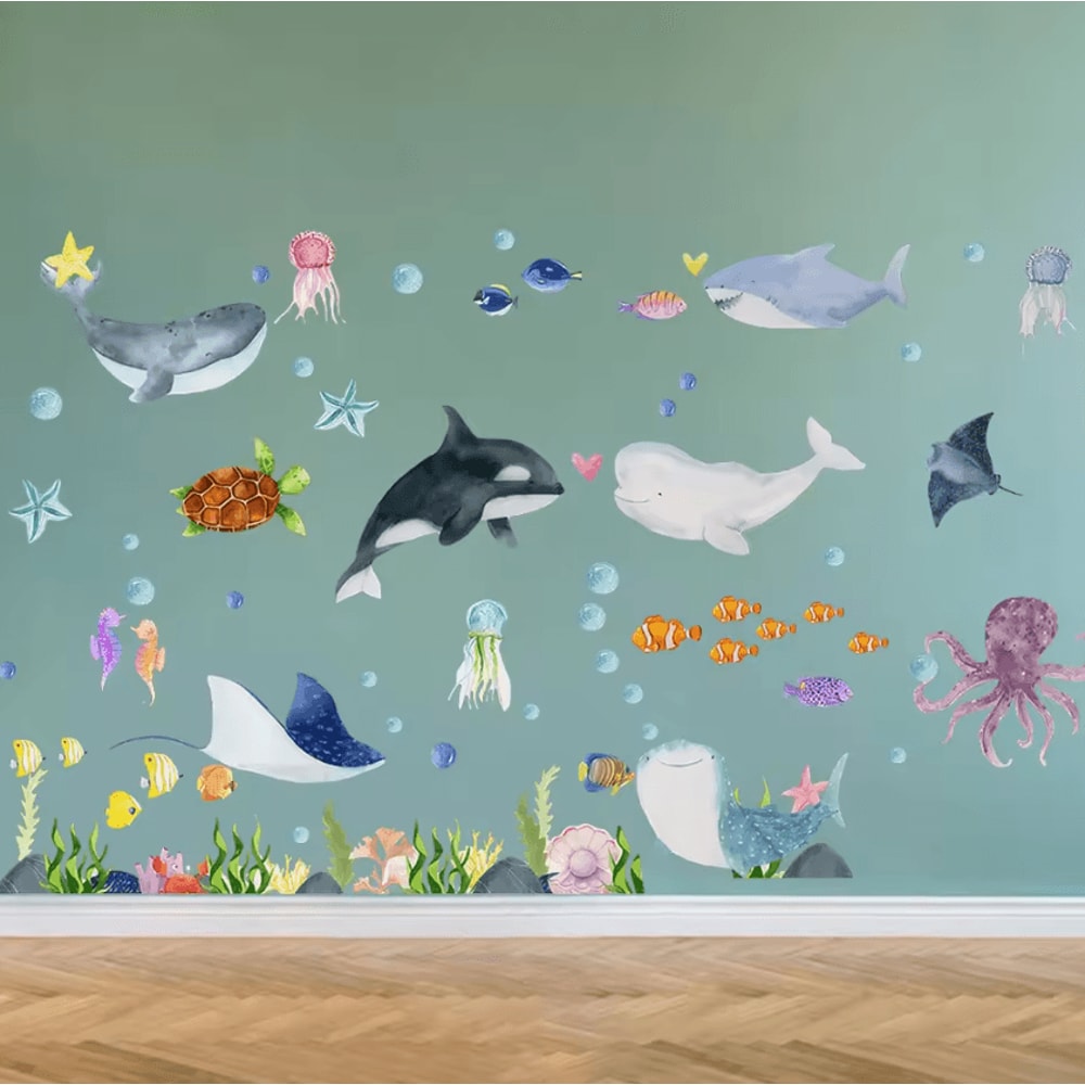 Ocean Animals Wall Stickers Undersea Nursery Wall Decals For Kids Room 1