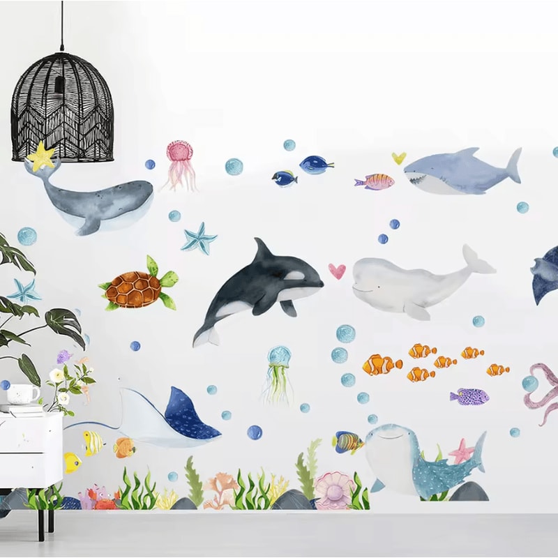 Ocean Animals Wall Stickers Undersea Nursery Wall Decals For Kids Room 2