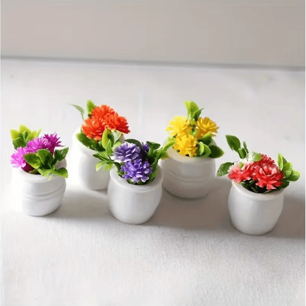 Mini Artificial Flower Pots Set Cute Dollhouse Desk Decor 5pcs 1