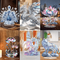 acrylic crystal dragon figurine – modern 2d fantasy table decor
