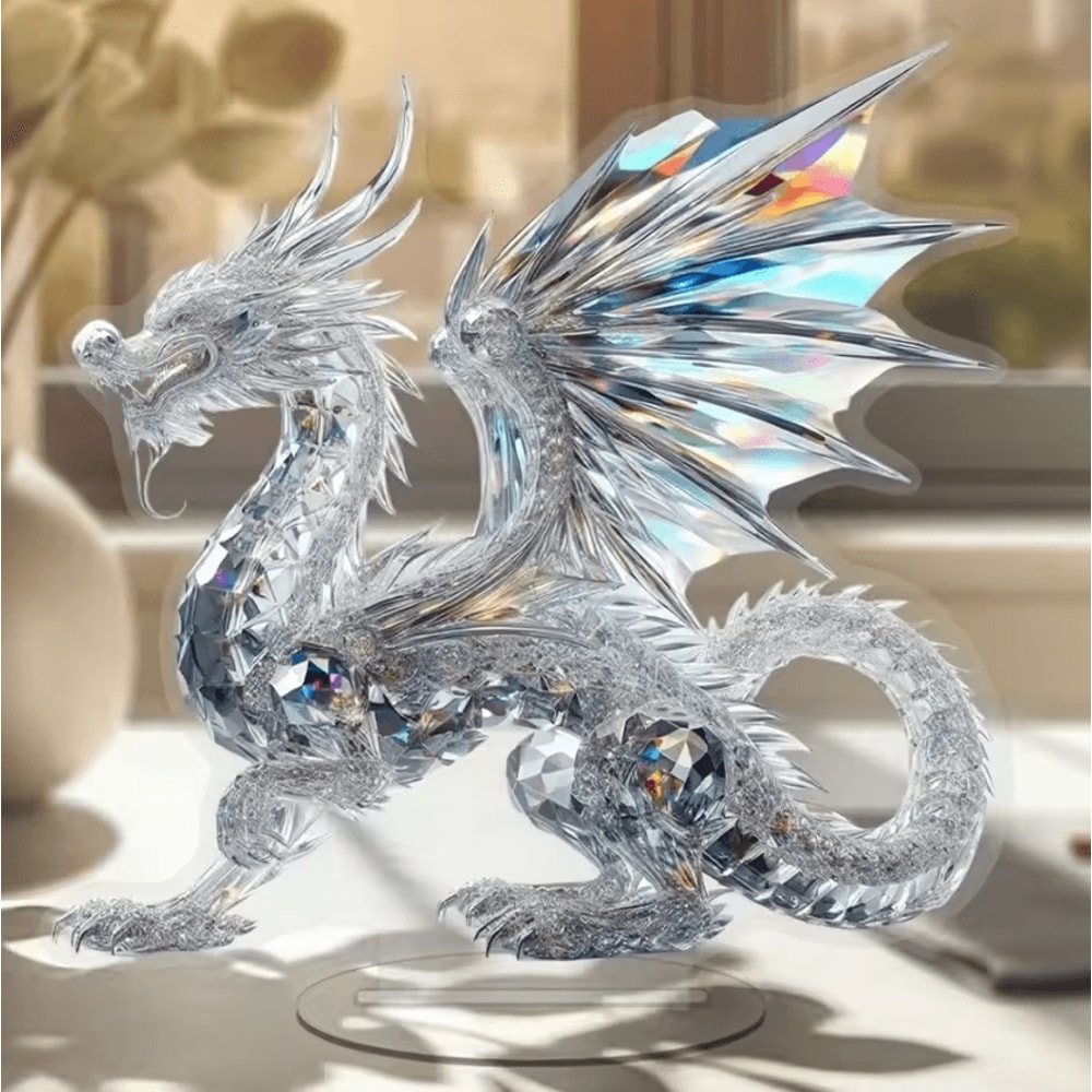 Acrylic Crystal Dragon Figurine Modern 2D Fantasy Table Decor 4