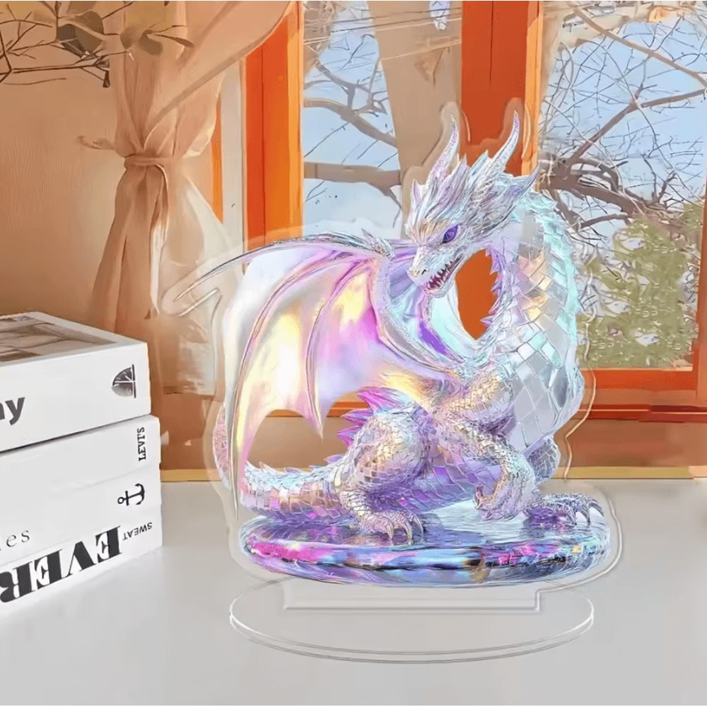 Acrylic Crystal Dragon Figurine Modern 2D Fantasy Table Decor 6