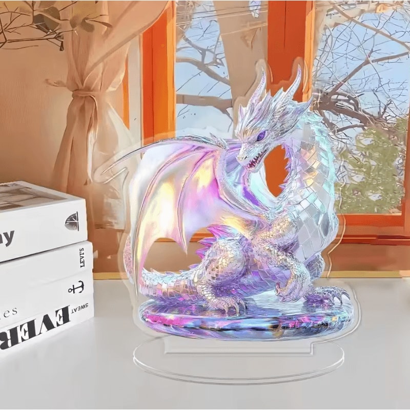 Acrylic Crystal Dragon Figurine Modern 2D Fantasy Table Decor 6