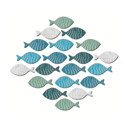 coastal wooden fish wall decor set – 20pcs nautical beach hanging ornaments