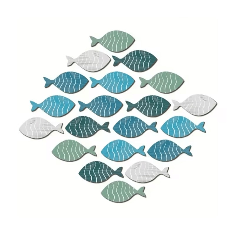 Coastal Wooden Fish Wall Decor Set 20pcs Nautical Beach Hanging Ornaments 0