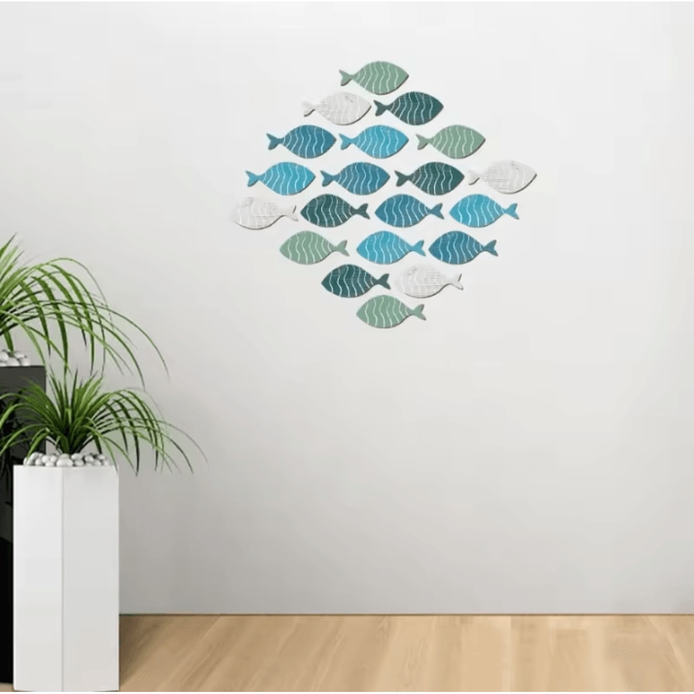 Coastal Wooden Fish Wall Decor Set 20pcs Nautical Beach Hanging Ornaments 1