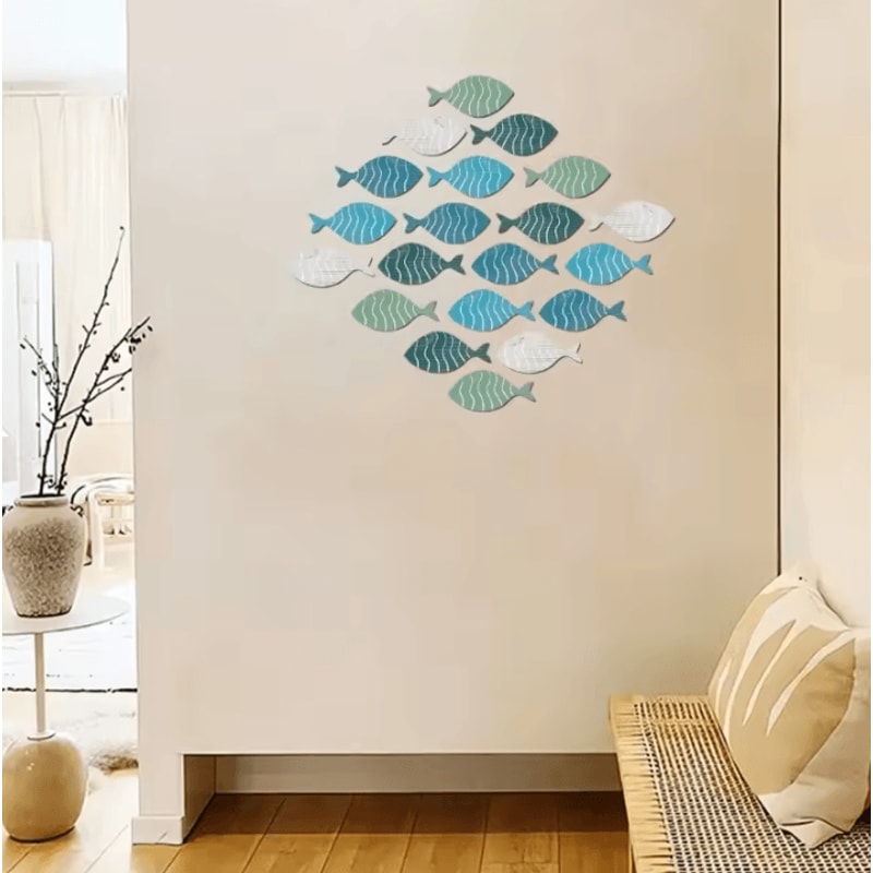 Coastal Wooden Fish Wall Decor Set 20pcs Nautical Beach Hanging Ornaments 2