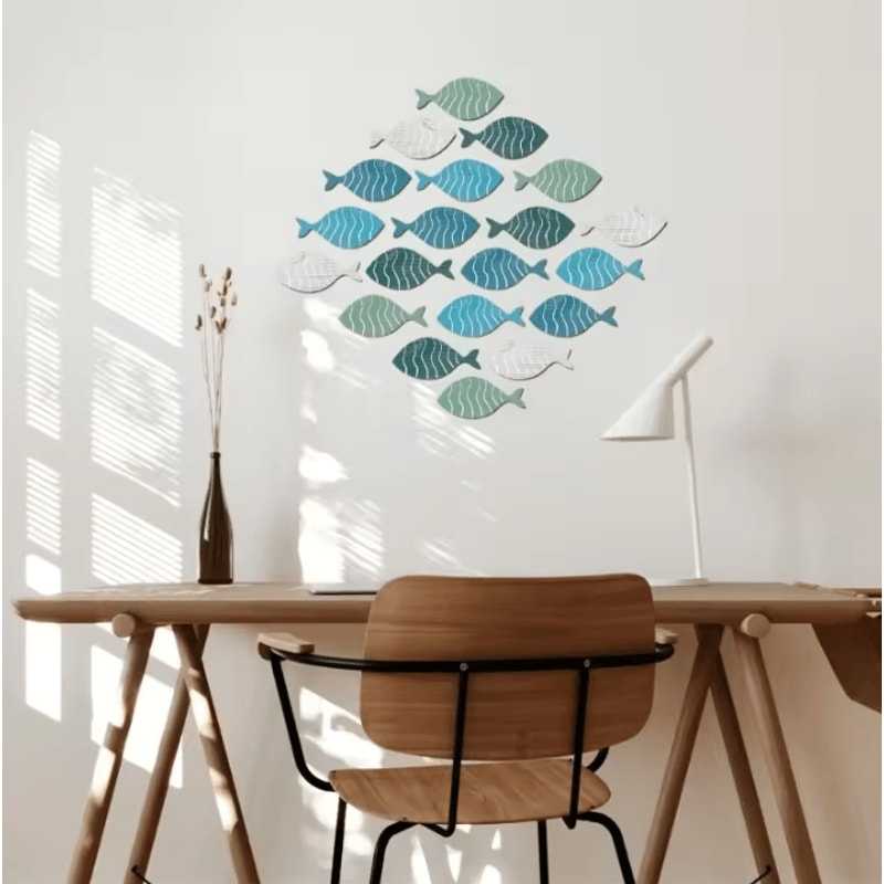 Coastal Wooden Fish Wall Decor Set 20pcs Nautical Beach Hanging Ornaments 3