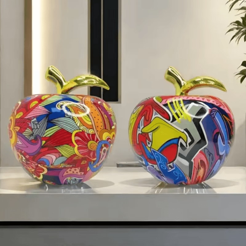Colorful Abstract Apple Sculpture Modern Resin Floral Art Decor 0