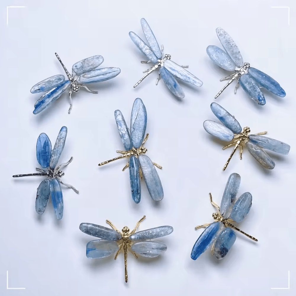 Natural Kyanite Dragonfly Crystal Figurine Handmade Healing Stone Decor 1