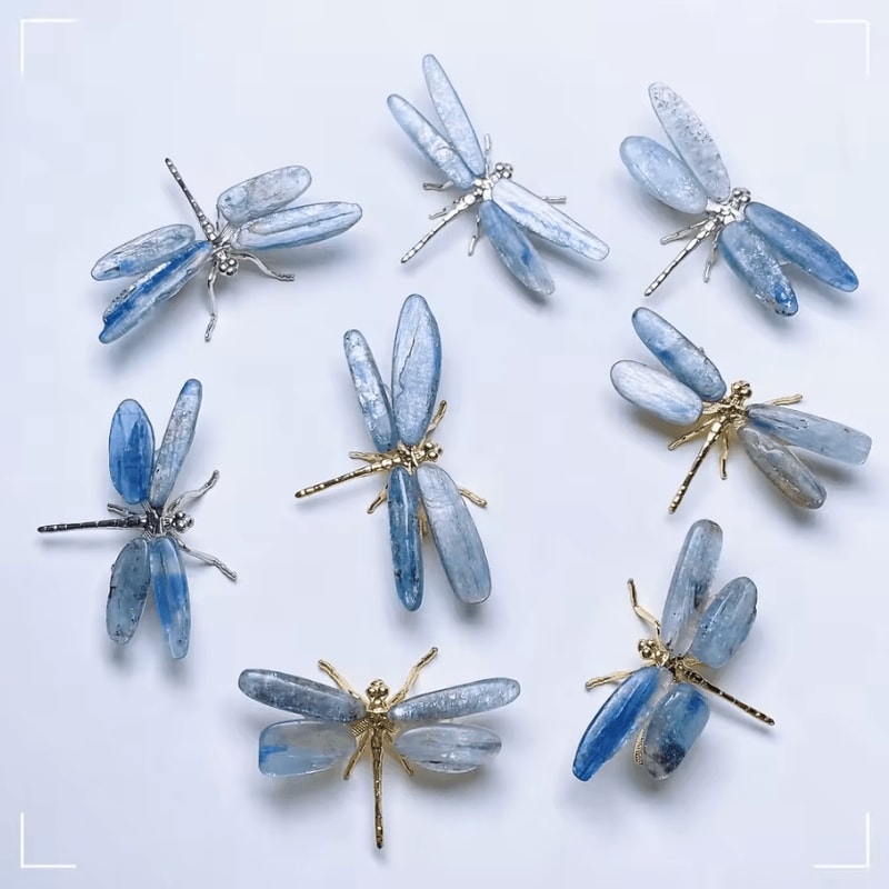 Natural Kyanite Dragonfly Crystal Figurine Handmade Healing Stone Decor 1