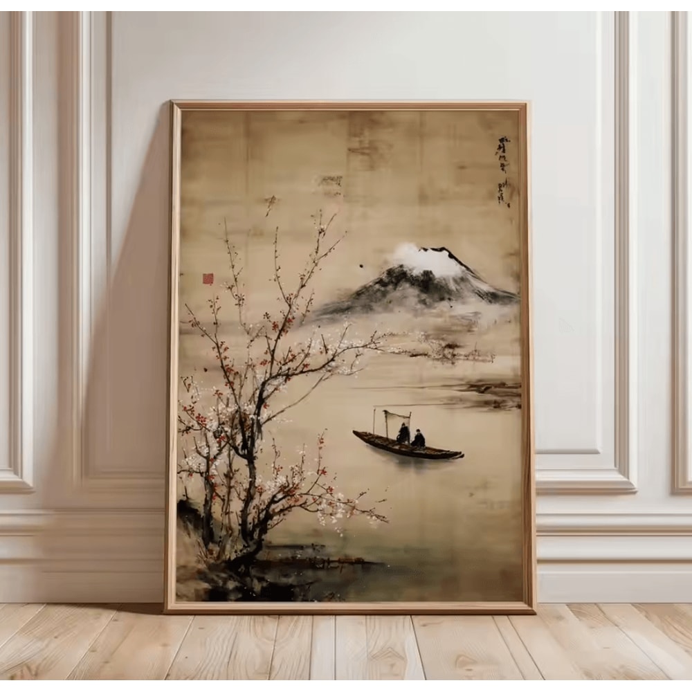 Japanese Crane Ukiyoe Wall Art Poster Vintage Red Sun Oriental Decor 4