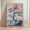 Japanese Crane Ukiyoe Wall Art Poster Vintage Red Sun Oriental Decor 12