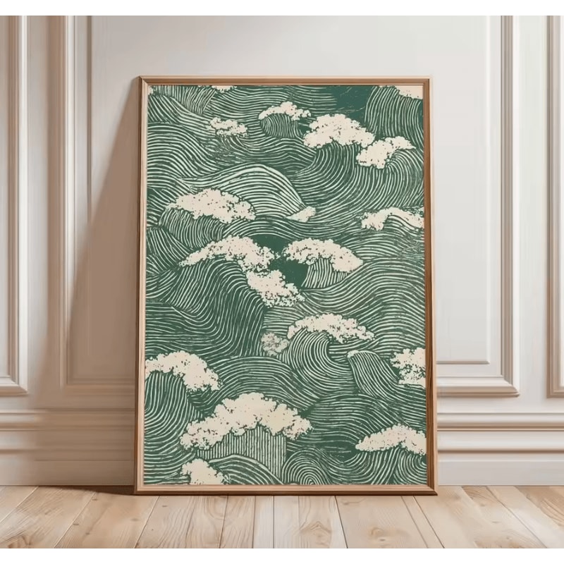 Japanese Crane Ukiyoe Wall Art Poster Vintage Red Sun Oriental Decor 18