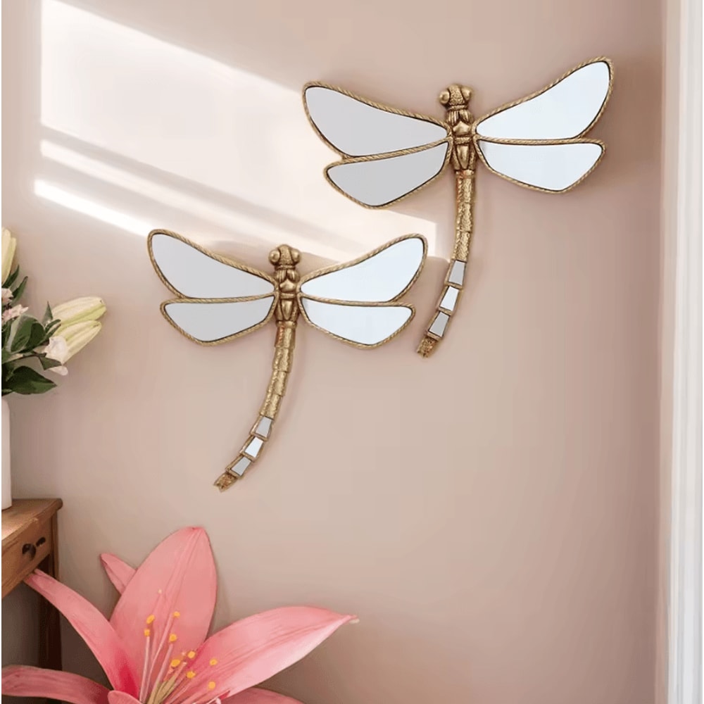 Golden Dragonfly Wall Hanging MirrorFinish Resin Art Decor 1