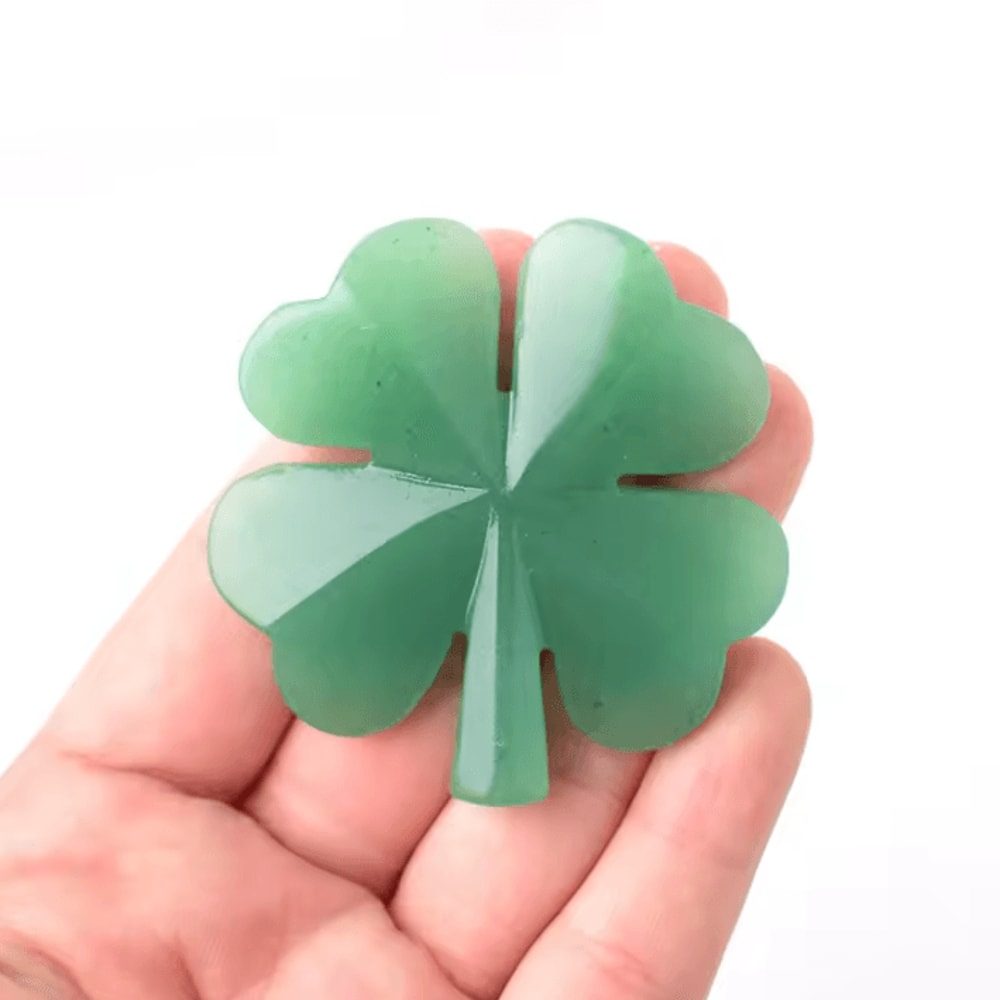 Natural Aventurine FourLeaf Clover Figurine Lucky Crystal Home Decor 0