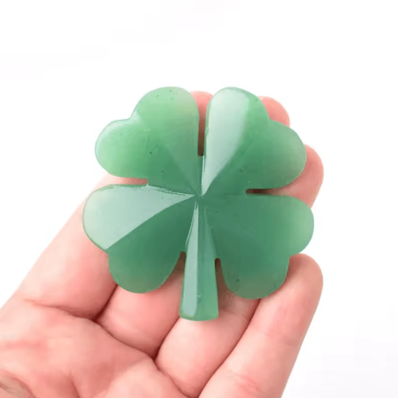 Natural Aventurine FourLeaf Clover Figurine Lucky Crystal Home Decor 0