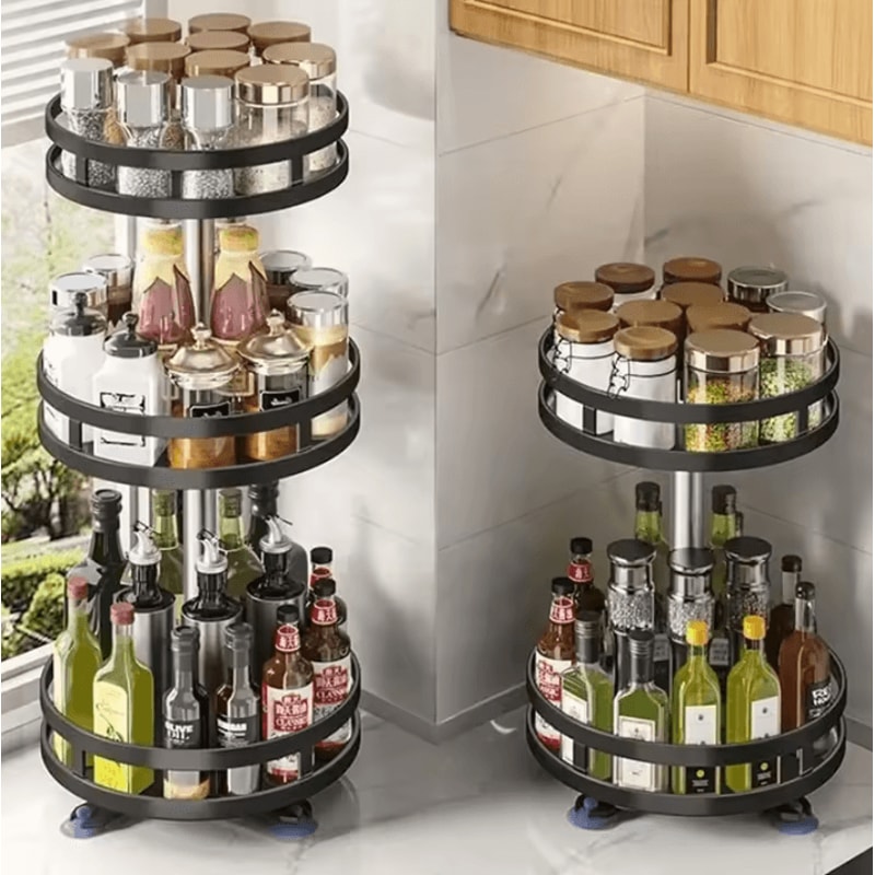 360 Rotating Kitchen Storage Rack Multifunction Spice Organizer Turntable 1