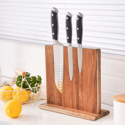 acacia wood magnetic knife block – strong magnet kitchen knife holder stand