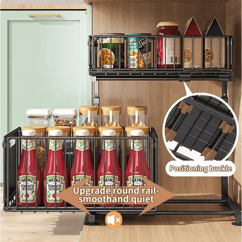 DoubleLayer PullOut Under Sink Organizer Adjustable Height Sliding Storage Rack 2