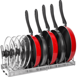 expandable pots & pans organizer rack – adjustable 6-tier cabinet storage holder