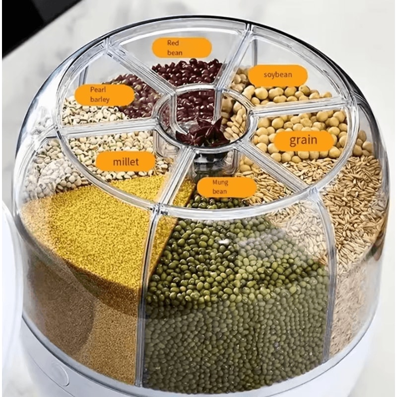 360 Rotating Grain Dispenser 6Grid Airtight Rice Storage Organizer 4