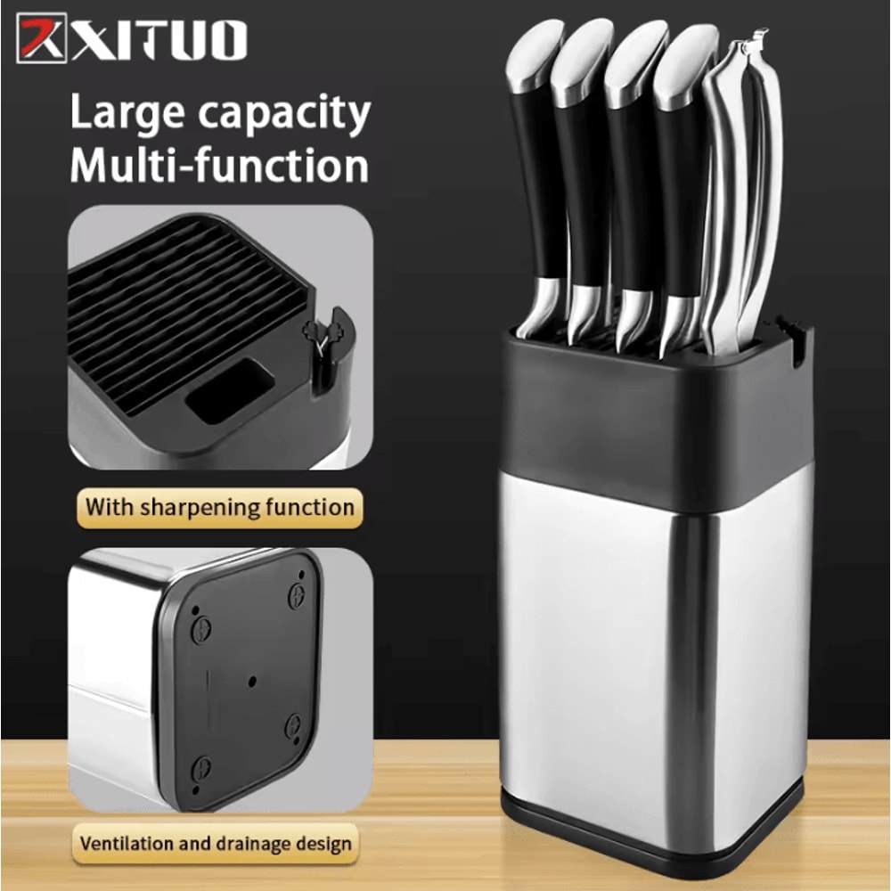 XITUO Stainless Steel Knife Holder Multifunction Standing Knife Organizer With Sharpener 0