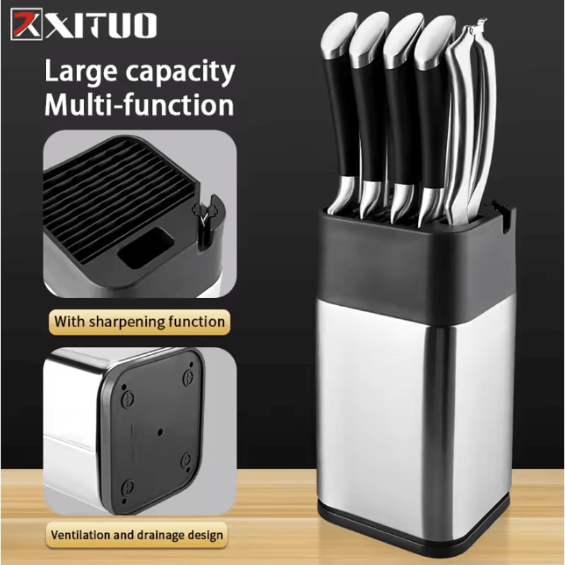 XITUO Stainless Steel Knife Holder Multifunction Standing Knife Organizer With Sharpener 0
