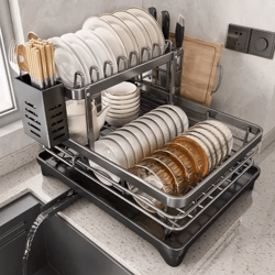 adjustable over-sink dish drying rack – stainless steel kitchen organizer with drainboard