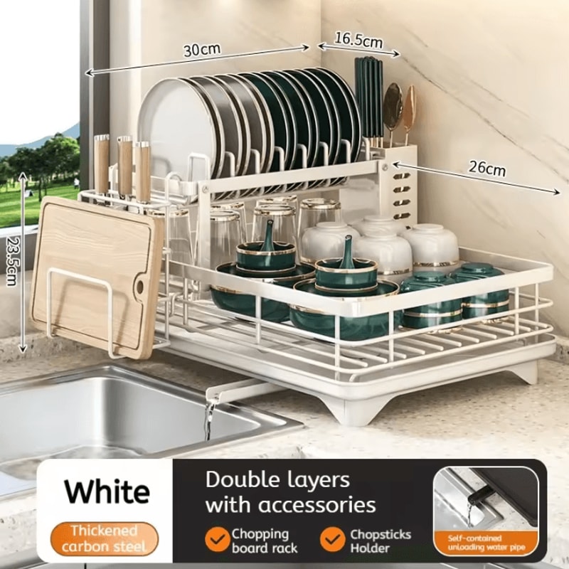 Adjustable OverSink Dish Drying Rack Stainless Steel Kitchen Organizer With Drainboard 5