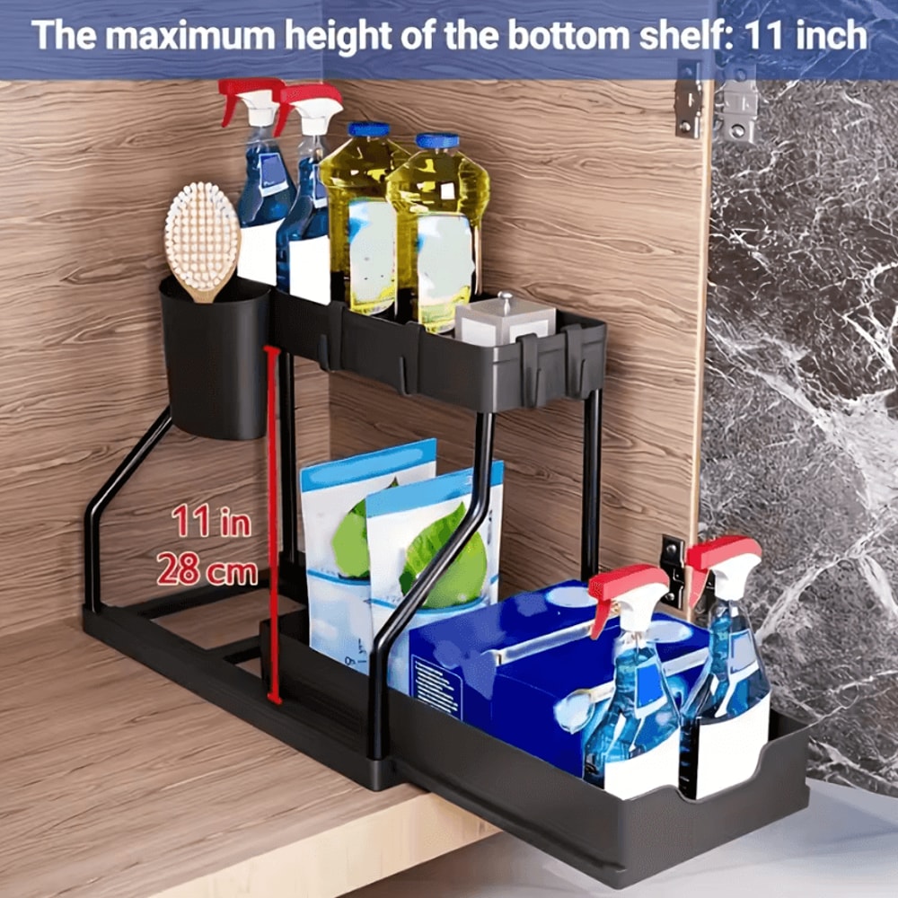 2Tier PullOut Under Sink Organizer Large Capacity Sliding Storage Rack 3